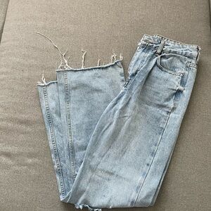 SHEIN Light Blue Denim Jeans with Frayed Hem